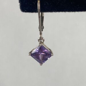 VTG Amethyst Earrings Stamped 925 NV Sterling Silver Leverback Square Shaped
